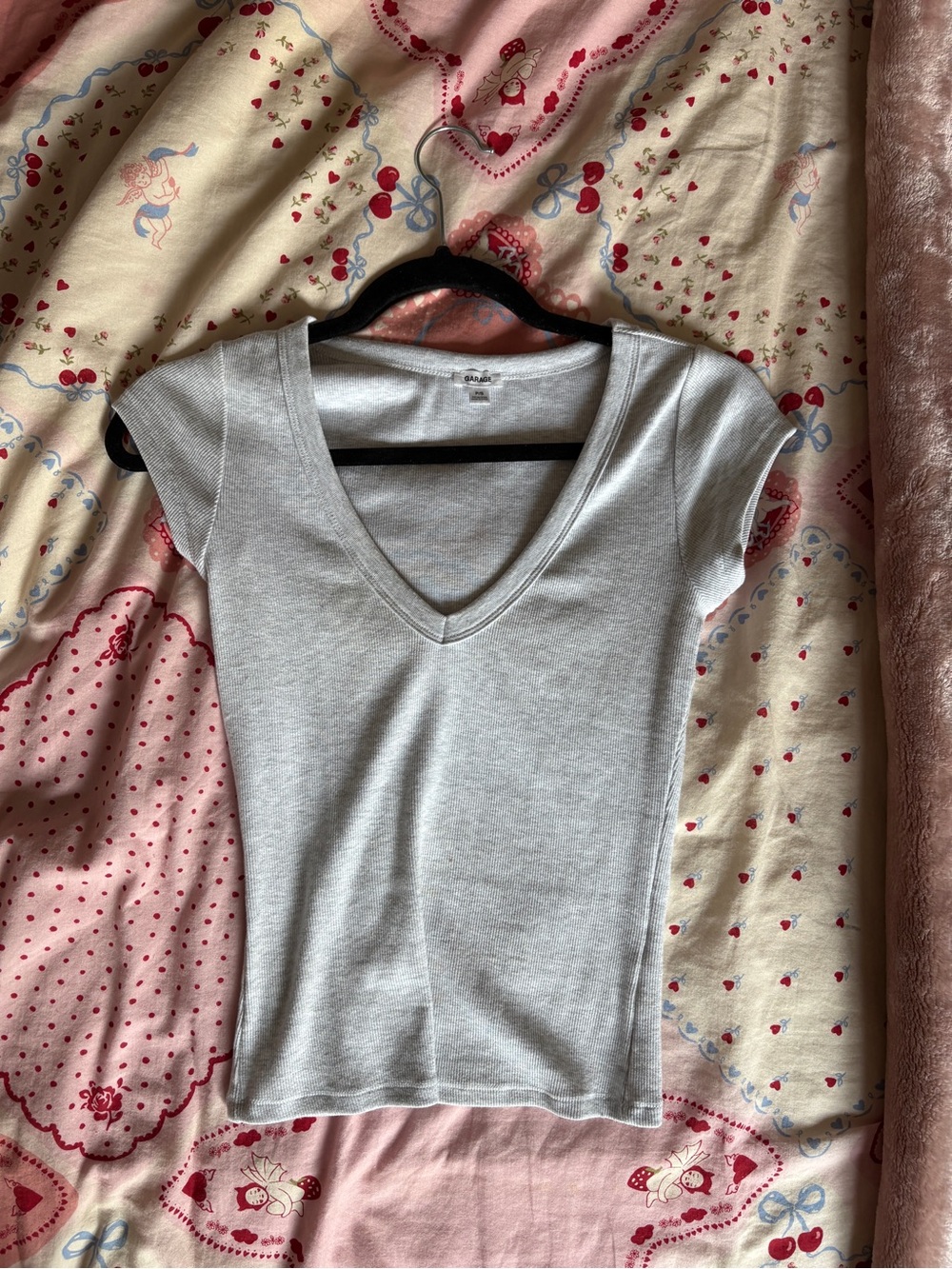Garage Light Gray V-Neck Short Sleeve Tee